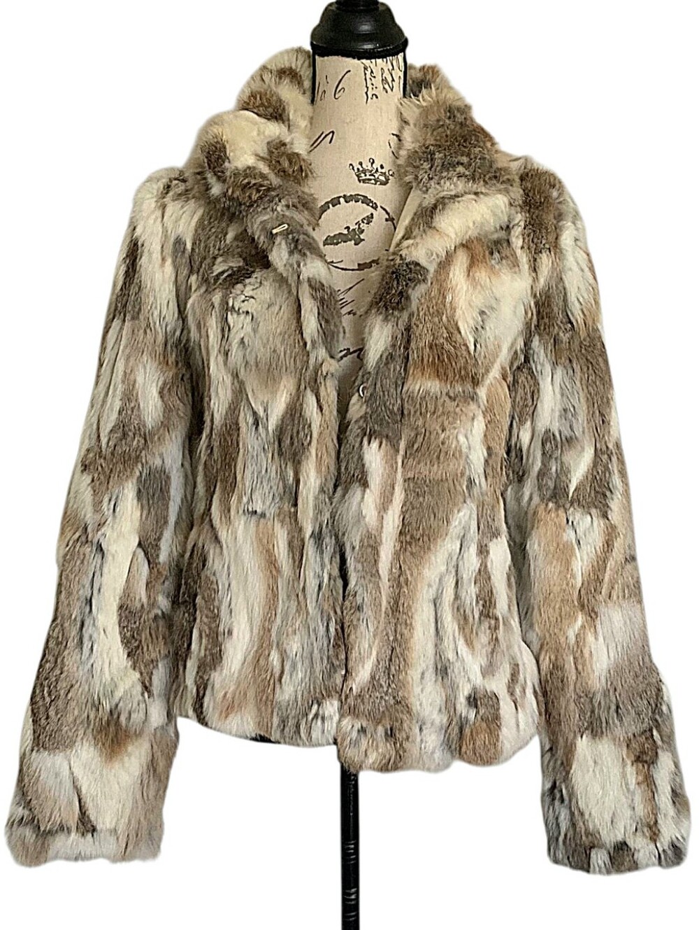 Vintage Guess Genuine Real Rabbit Fur Jacket XL Patchwork Coat mobwife old money
